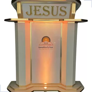 Púlpito Josué De Madeira Com Logomarca Para Altar De Igreja
