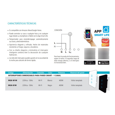 Interruptor Smart Dimerizable Negro Tapa Vidrio Tbcin
