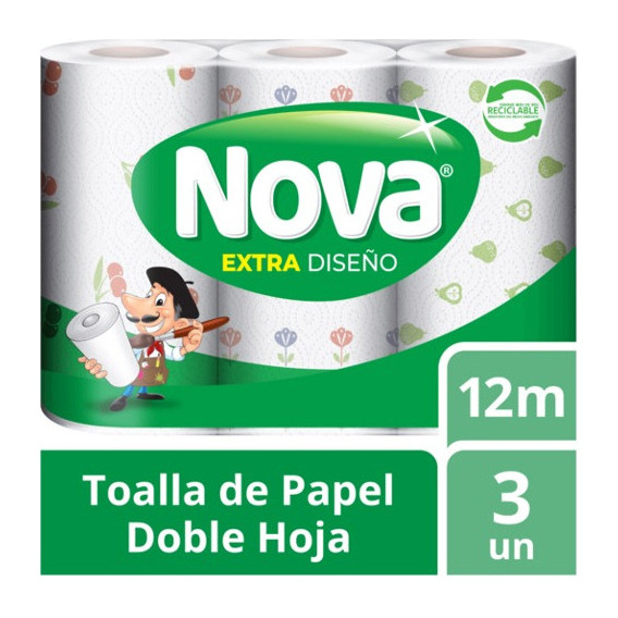 Toalla De Papel Nova Extra Diseño 3 Un 12 Mt