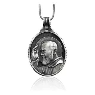 Medalla Collar Padre Pío Plata 925: Regalo Hombre Mujer