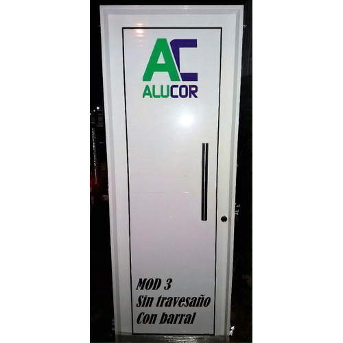 Puerta abatible  de aluminio Alucor Herrero 3  color blanco pintura epoxy  con apertura hacia la izquierda 80cm   de 75mm de espesor