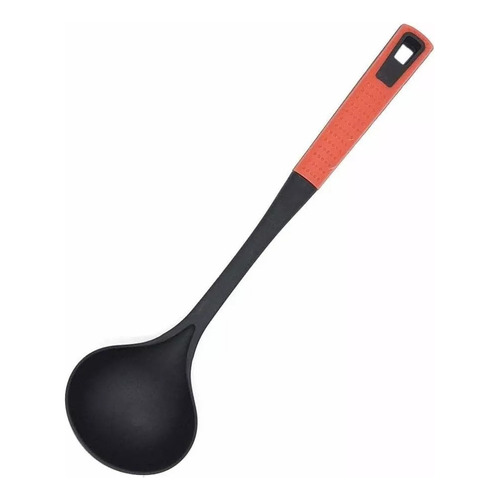 Cucharon Nylon Mango Rojo Utensilio Cocina Crystal Rock Color Negro Y Rojo