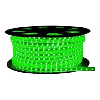 Rollo De Cinta Led Color Verde X100mts Con 3 Cables De Poder