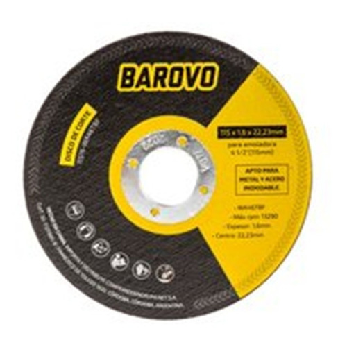 Barovo 11510-WA60TBF Disco De Corte Metal 115 X 1mm Barovo Amoladora 25 Unidades Color Amarillo
