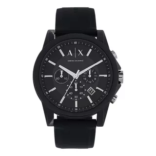 Reloj Pulsera Armani Exchange Ax1326 De Cuerpo Color Negro, Analógica, Para Hombre, Fondo Negro Y Gris, Con Correa De Silicona Color Negro, Agujas Color Blanco, Dial Blanco, Subesferas Color Negro, Mi