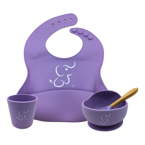 Set Papu Baby De 1 Babero, 1 Vaso Y 1 Plato Hondo/bowl Con Color Lila