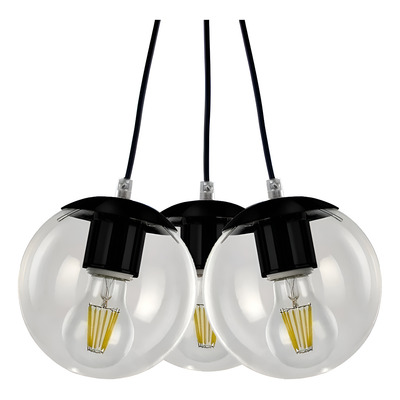 Colgante 3 Luces Globo Negro 15cm Deco Apto Led E-27 Moderno Negro/transparente