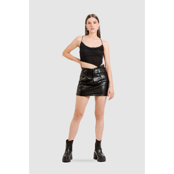 Mini Falda Paramore Cuero - Negro