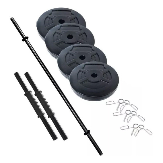 Kit 2 Mancuernas + Barra + 20 Kg. Discos Pesas Pvc Sonnos Color Negro