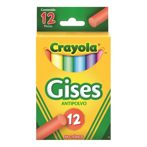 Caja 12 Gises Color Antipolvo Tizas Pizarron Escolar Crayola
