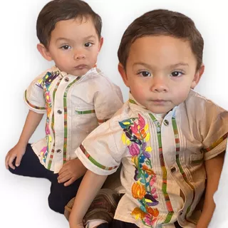 Camisa Guayabera Bordada Mexicana Para Niño Mod. Fernandito