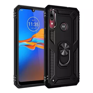 Funda Uso Rudo Para Moto E6 Plus + Cristal Templado Curvo