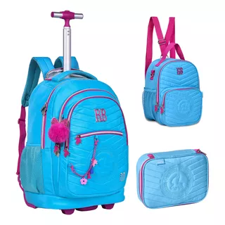 Kit Mochila Rb Estojo Lancheira Rodinha Rebecca Bonbon