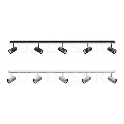 Riel 1 Metro Con 5 Luces Spot Apto Led Deco Moderno Negro
