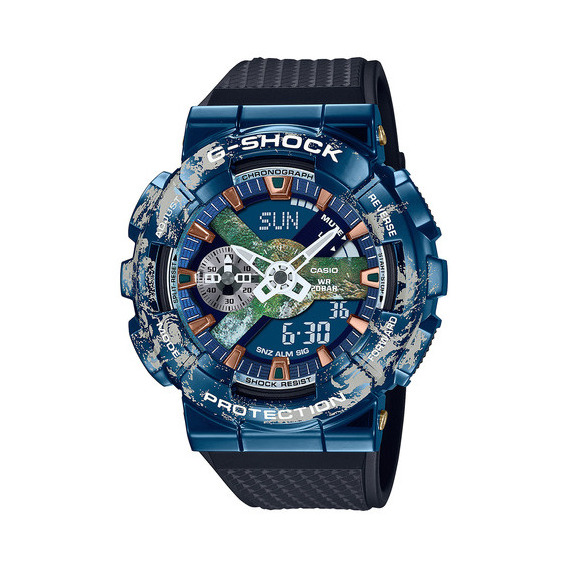 Reloj Hombre Casio Gm-110earth-1adr G-shock Color de la correa Negro Color del bisel Azul Color del fondo Negro