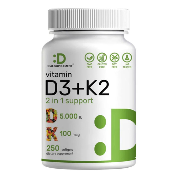 Vitamina D3 + K2 Apoyo Inmunológico Salud De Huesos 250 Caps