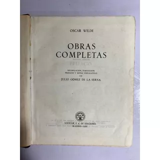 Oscar Wilde, Obras Completas. Editorial Aguilar