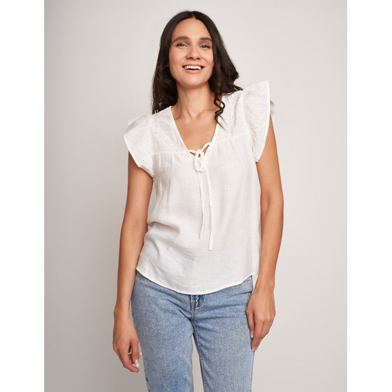 Blusa Devendi Blanca De Moda Para Mujer