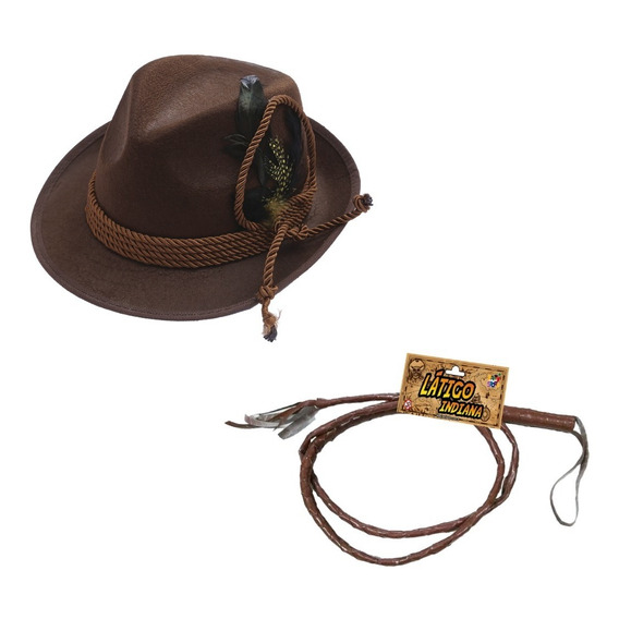 Combo Disfraz Kit Indiana Jones Sombrero + Latigo Vaquero