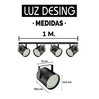 Riel 1 Metro 4 Luces Spot Cinema Cilindro Apto Led Ar111