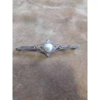 Broche Oro Blanco 18k  C 1950 0.30 Brillantes Perla Cultivo 