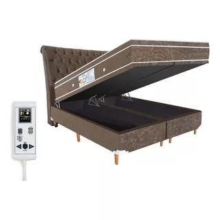 Colchão Magnético Casal Bio Massageador + Cama Box Cabeceira Cor Marrom