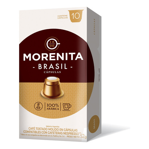 Caja 10 Capsulas Cafe Brasil La Morenita Para Nespresso