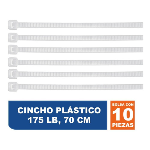 Cincho Plástico, 175 Lb, 70 Cm, Bolsa Con 10 Piezas Volteck Color Blanco