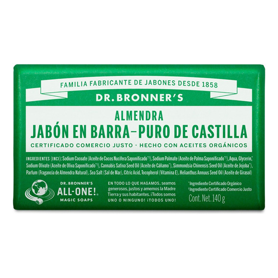 Jabon De Castilla Barra Dr Bronner's Almendra Organico 140gr