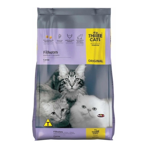 Alimento Three Cats Gato Cachorro Sabor A Carne 1 Kg