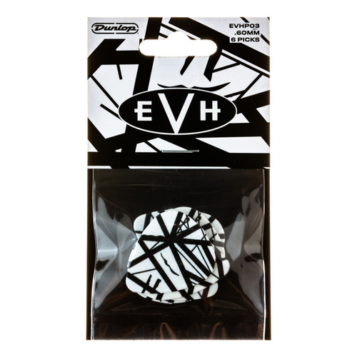 Set De 6 Púas Jim Dunlop Evh-03 Evh White W Bk Stripes .60mm Color EVH White with Black Stripes