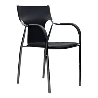 Silla Diseño Moderno Metal Cromo Cuero Negro Tisera Cods74 