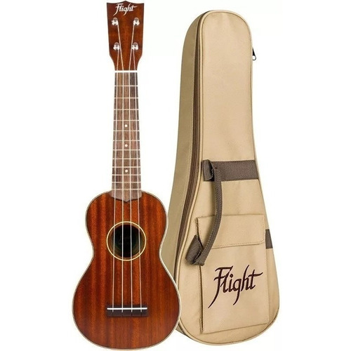 Flight Mus-2 Ukelele Acústico Soprano Caoba Funda 12 Traste Color Marrón