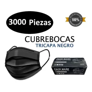 Cubrebocas Tapaboca Tricapa Negro 3000 Piezas. Mayoreo