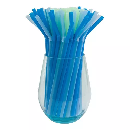 Pajitas desechables de plástico para beber, 250 unidades (azul bebé)