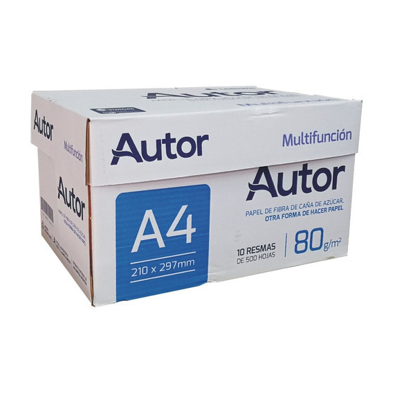 Resma Autor A4 80 Grs Caja 10 X 500 Hojas Color Blanco