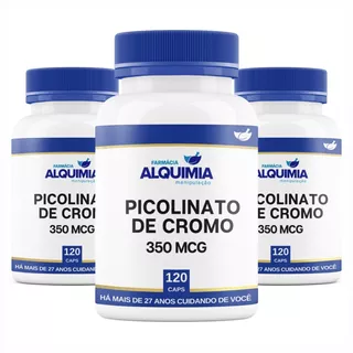 Picolinato De Cromo 350 Mcg 120 Cáps Kit 3 Frascos- Alquimia