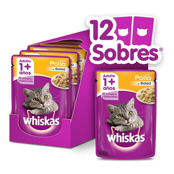 Whiskas Alimento Húmedo Sobrecito Gato Pollo Salsa 12 Un