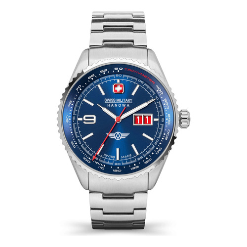 Reloj Swiss Military Smwgh2101005 Para Hombre Cristal Zafiro Color de la malla Plateado Color del bisel Azul Color del fondo Azul