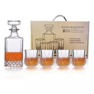 Decantador De Cristal Con Vasos Para Whisky (5pz) 750ml