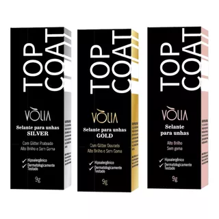 3 Top Coat Volia Silver + Gold + Tradicional Sem Goma