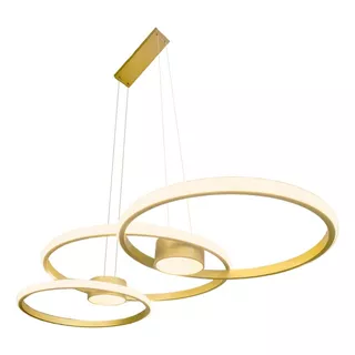 Luminária Pendente Anéis Led  Dourado  Moderno 60w 90cm