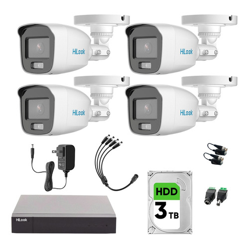 Hilook Kit de Camaras de Seguridad Exterior CV/A4-PLUS-SC+3TB Video Vigilancia TurboHD 1080p CCTV 4 Cámaras Bala ColorVu con Micrófono Integrado