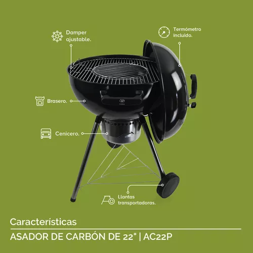 Asador De Carne De Carbón Avera Ac22p De 22 Premium Negro