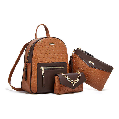 Conjunto de mochilas de tres piezas para mujer de moda, color marrón