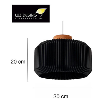 Colgante Teo Negro 30cm Sustentable Con Madera 3d Lmp