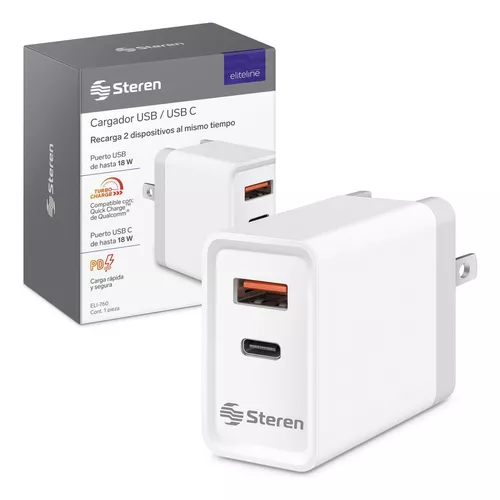 Cargador Doble de 36 W USB Quick Charge y USB C Power Delivery