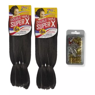 Kit 2 Jumbos Para Tranças Box Braids + 20 Anéis Reguláveis Cor 2 Castanho Escuro