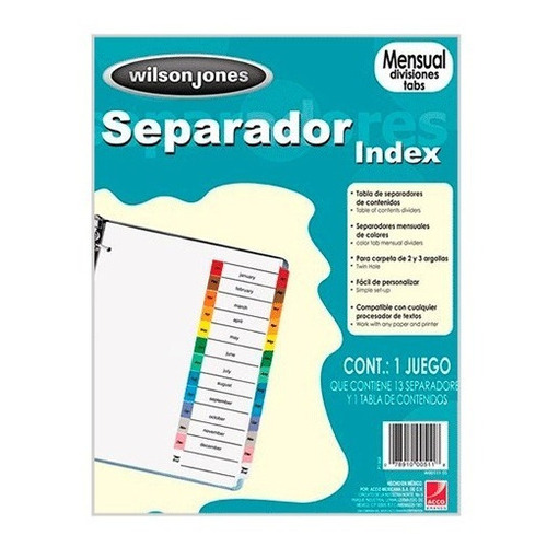 Separador Acco Wj Mensual Carta Cejas De Colores - P1368 /vc