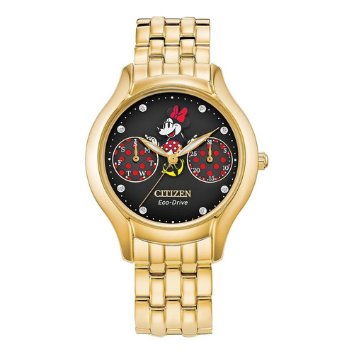 Reloj Citizen Disney Minnie Mouse Fd401855w Dama Color De La Correa Dorado Color Del Bisel Dorado Color Del Fondo Negro